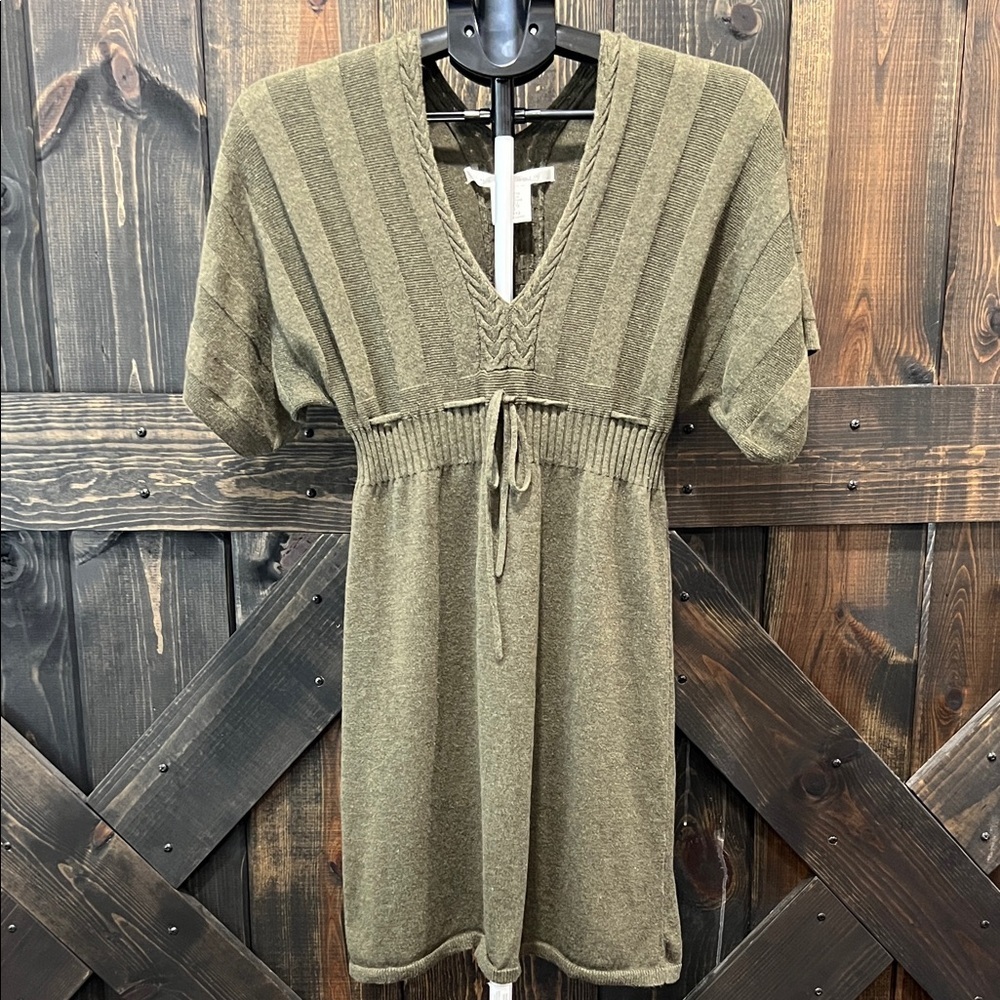 Max Studio Y2K Belted Sweater Dress XS Cable Knit Green Textured Goblincore‎